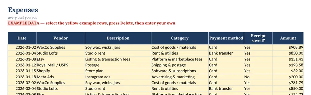 Small Business Bookkeeping & P&L Tracker — screenshot 3